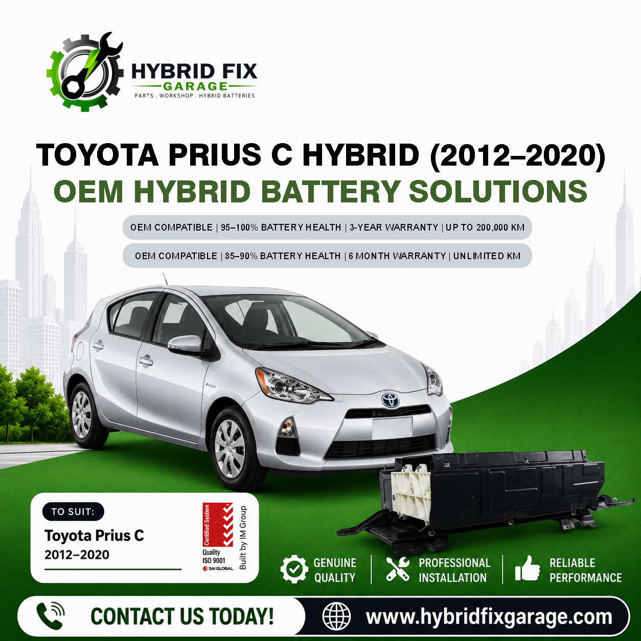 Toyota Prius C Hybrid (2012–2020) OEM Hybrid Battery Solutions
